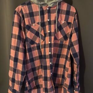 Plaid Button-Up Hoodie Shirt